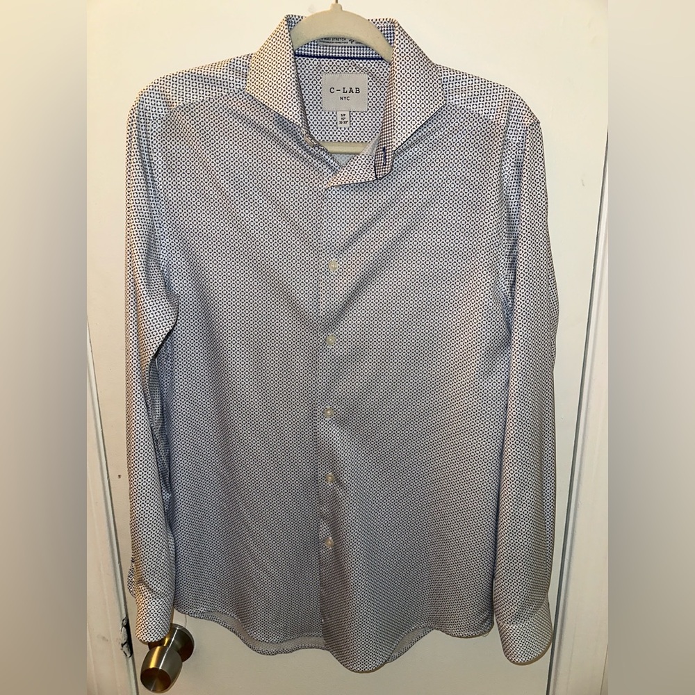 C-LAB NYC Men's Blue Patterned Button Down Dress Shirt